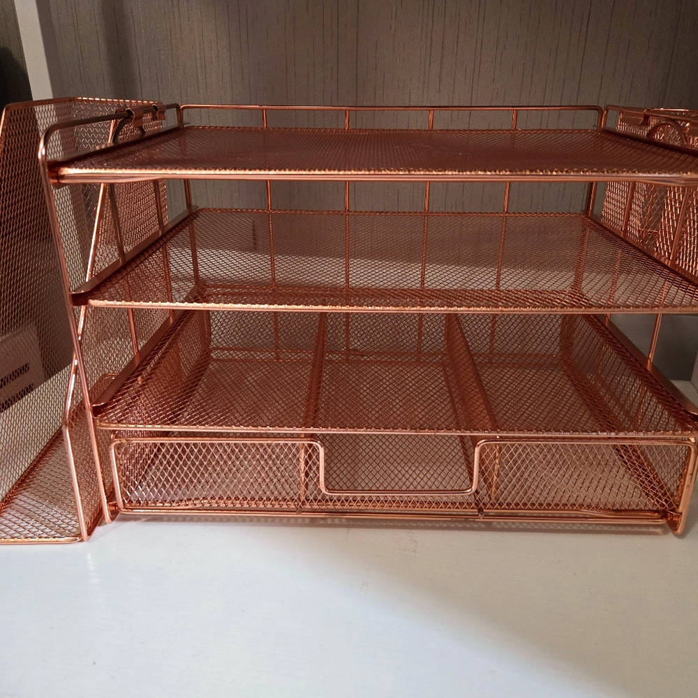 Rose gold office desk organizer w/6 matching file folders 📁